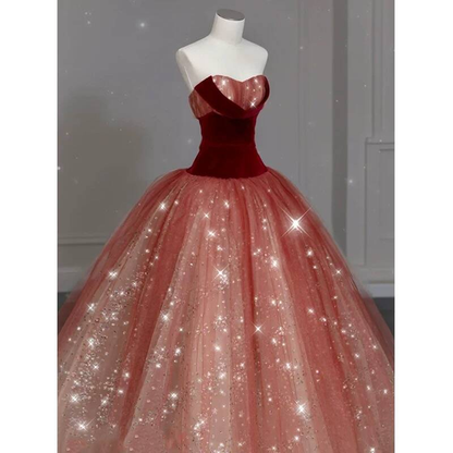 Robe de bal élégante en tulle rouge, décolleté en cœur, tenue de soirée pour 21e anniversaire, robe de remise de diplôme, AU415