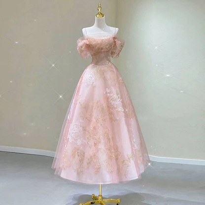 Cute Ball Gown Off The Shoulder Blush Pink Lace Prom Dresses Party Dress 20th Birthday Outfits Graduation Dress AU416