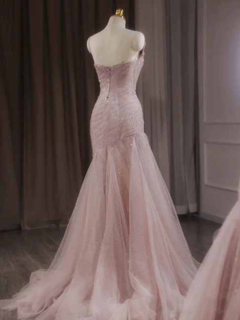 Classy Mermaid Sweetheart Pink Tulle Prom Dresses Party Dress 21st Birthday Outfits Senior Graduation Dress AU417