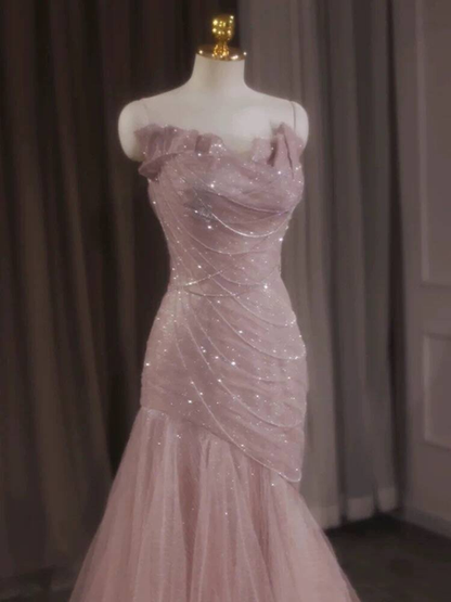 Robe de bal élégante en tulle rose, décolleté en cœur, style sirène, tenue de soirée pour 21e anniversaire, robe de remise de diplôme, AU417