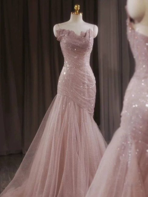 Robe de bal élégante en tulle rose, décolleté en cœur, style sirène, tenue de soirée pour 21e anniversaire, robe de remise de diplôme, AU417