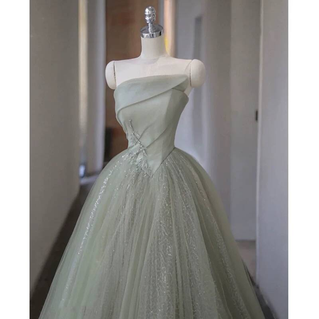 Robe de bal mignonne sans bretelles en tulle vert menthe, tenue de soirée pour 20e anniversaire, robe de remise de diplôme, AU418
