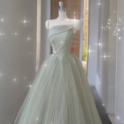 Robe de bal mignonne sans bretelles en tulle vert menthe, tenue de soirée pour 20e anniversaire, robe de remise de diplôme, AU418