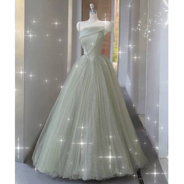 Robe de bal mignonne sans bretelles en tulle vert menthe, tenue de soirée pour 20e anniversaire, robe de remise de diplôme, AU418
