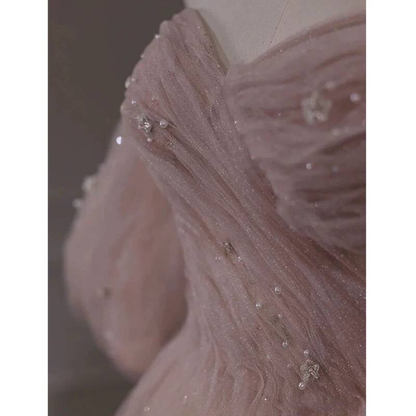 Classy A Line Off The Shoulder Blush Pink Tulle Prom Dresses Party Dress 21st Birthday Outfits Senior Graduation Dress AU419