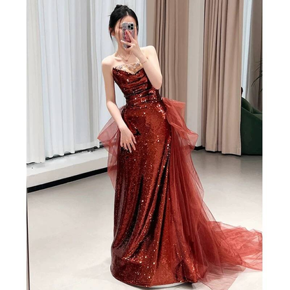 Timeless Mermaid Sweetheart Burgundy Sequins Prom Dress Inspiration Long Party Formal Prom Dresses AU424