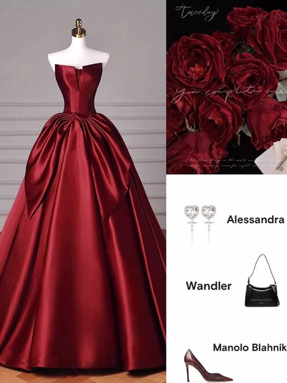 Robe de bal élégante sans bretelles en satin bordeaux, robe de soirée, robe de danse, robe de remise de diplôme de lycée, AU425