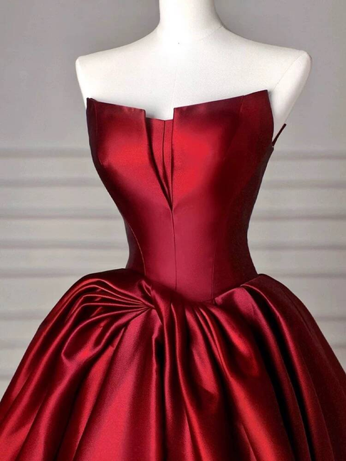 Robe de bal élégante sans bretelles en satin bordeaux, robe de soirée, robe de danse, robe de remise de diplôme de lycée, AU425