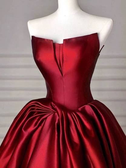 Robe de bal élégante sans bretelles en satin bordeaux, robe de soirée, robe de danse, robe de remise de diplôme de lycée, AU425