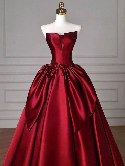 Robe de bal élégante sans bretelles en satin bordeaux, robe de soirée, robe de danse, robe de remise de diplôme de lycée, AU425