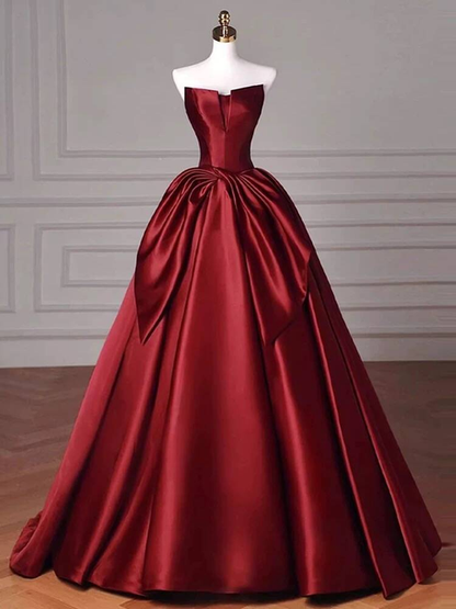 Robe de bal élégante sans bretelles en satin bordeaux, robe de soirée, robe de danse, robe de remise de diplôme de lycée, AU425
