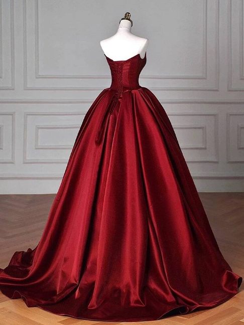 Robe de bal élégante sans bretelles en satin bordeaux, robe de soirée, robe de danse, robe de remise de diplôme de lycée, AU425