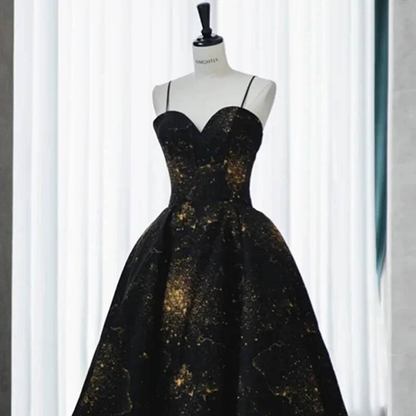 Modest Ball Gown Spaghetti Straps Black Sequin Prom Dresses Party Dress Dance Senior High School Graduation Dress AU427