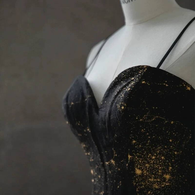 Modest Ball Gown Spaghetti Straps Black Sequin Prom Dresses Party Dress Dance Senior High School Graduation Dress AU427
