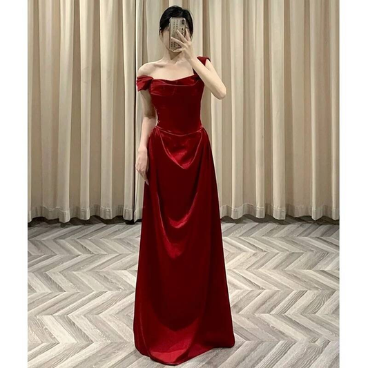Timeless Sheath Square Neck Burgundy Satin Prom Dress Inspiration Long Party Formal Prom Dresses AU428