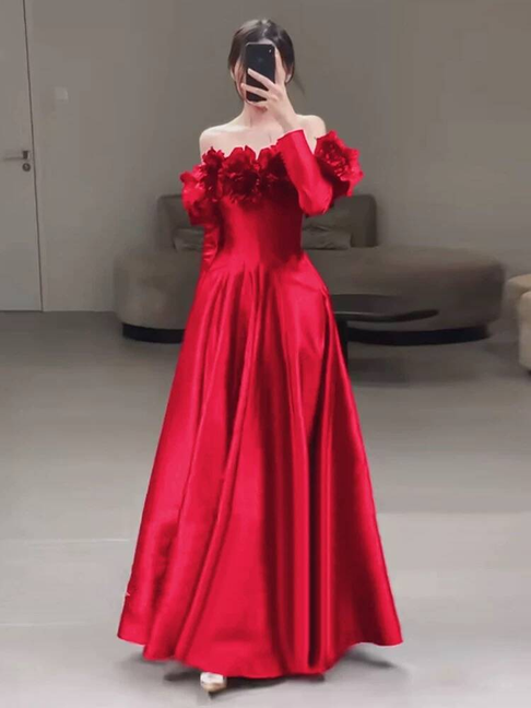 Robe de bal en satin rouge, jolie robe trapèze sans bretelles, tenue de soirée pour 20e anniversaire, robe de remise de diplôme, AU430
