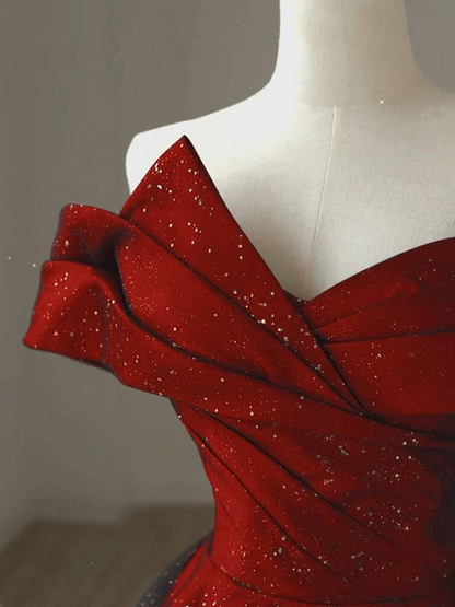 Robe de bal unique à épaules dénudées en tulle rouge, robe de soirée, tenue de 20e anniversaire, robe de remise de diplôme, AU431