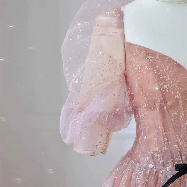 Robe de bal élégante en tulle rose blush, décolleté en cœur, tenue de soirée pour 21e anniversaire, robe de remise de diplôme, AU433