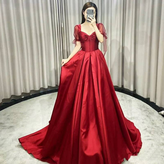 Elegant Ball Gown Sweetheart Red Satin Prom Dresses Party Dress 21st Birthday Outfits Senior Graduation Dress AU434
