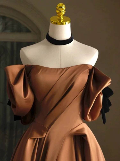 Robe de bal unique en satin marron à épaules dénudées, tenue de soirée pour 20e anniversaire, robe de remise de diplôme, AU439