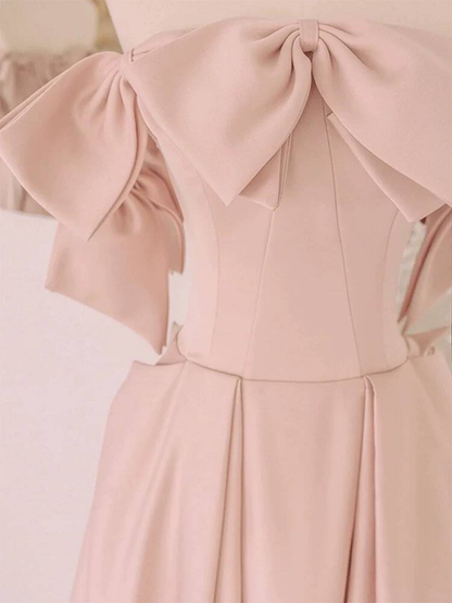 Robe de bal simple en satin rose blush, épaules dénudées, coupe trapèze, tenue de soirée pour 18e anniversaire, robe de remise de diplôme, AU441