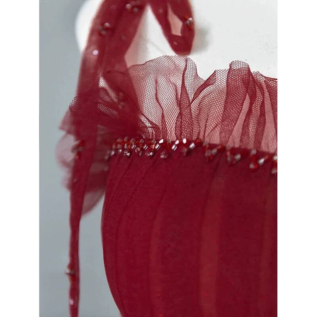 Robe de bal bordeaux intemporelle à bretelles spaghetti et paillettes, coupe trapèze, inspiration longue, robe de soirée formelle, AU442