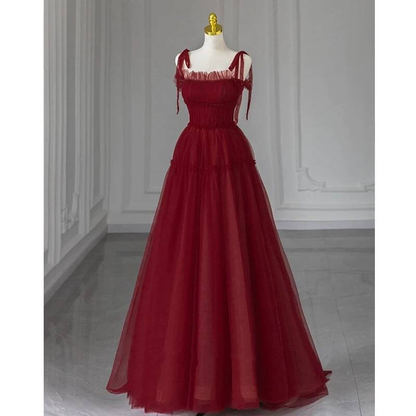 Robe de bal bordeaux intemporelle à bretelles spaghetti et paillettes, coupe trapèze, inspiration longue, robe de soirée formelle, AU442