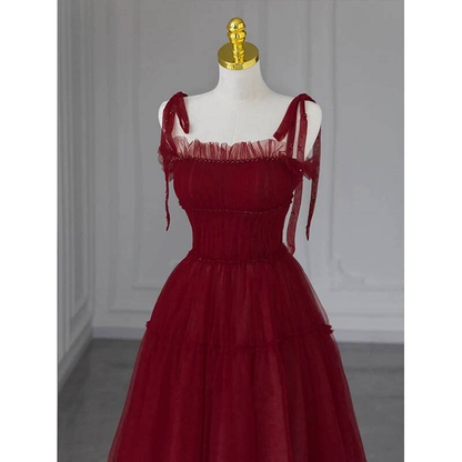 Robe de bal bordeaux intemporelle à bretelles spaghetti et paillettes, coupe trapèze, inspiration longue, robe de soirée formelle, AU442