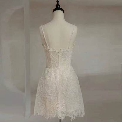 Robe de mariée blanche romantique à bretelles spaghetti en dentelle, robe de mariée de conte de fées, AU453