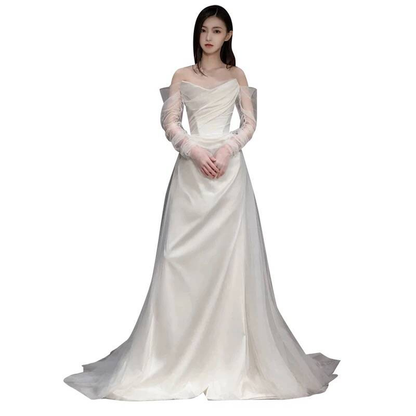 Vintage Mermaid Off The Shoulder Tulle White Wedding Gown Long Fairytale Brides Gown Wedding Dresses AU457