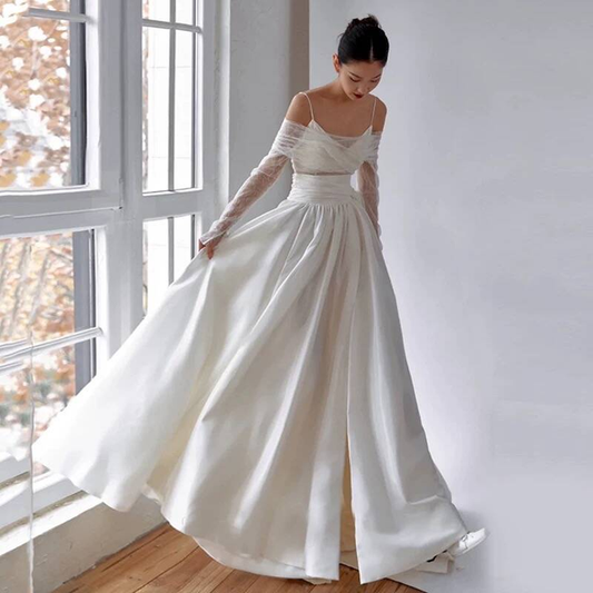 Modest Mermaid Off The Shoulder White Tulle Wedding Dress Styles Long Fairytale Wedding Dresses Ideas AU459
