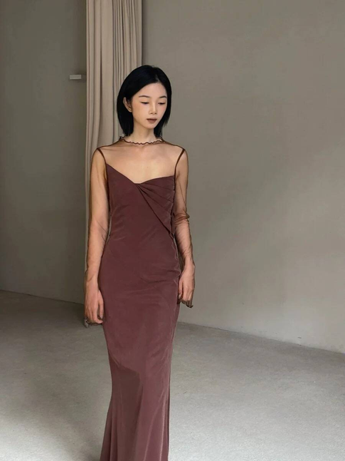 Robe de bal longue et élégante style sirène marron, tenue de soirée pour 16e anniversaire, robe de remise de diplôme, AU470