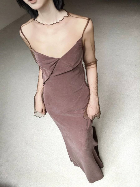 Robe de bal longue et élégante style sirène marron, tenue de soirée pour 16e anniversaire, robe de remise de diplôme, AU470