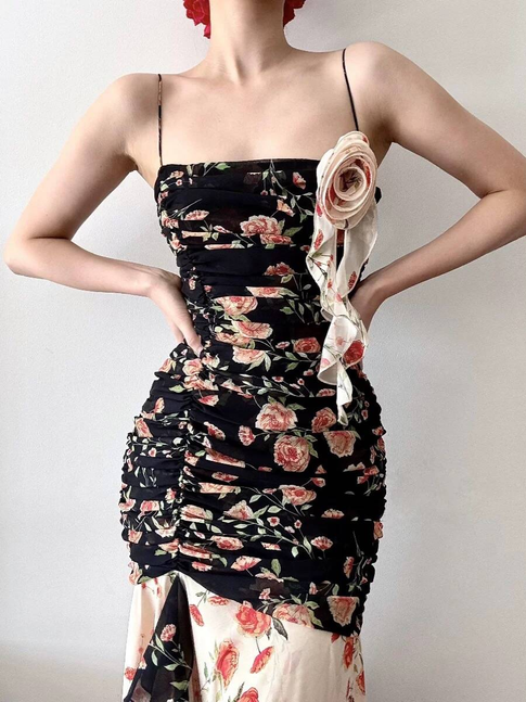 Vintage Mermaid Spaghetti Straps Floral Long Prom Dresses Party Dress 16th Birthday Outfits Senior Graduation Dress AU472