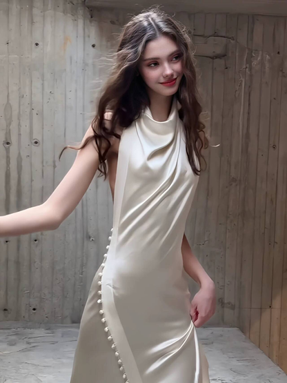 Robe de mariée vintage en satin à col montant et gaine, tenue de mariage de conte de fées, AU479