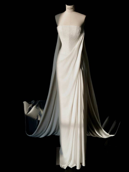 Vintage Sheath Strapless Lace Satin Wedding Dress Bride Gown Fairytale Wedding Dresses AU480