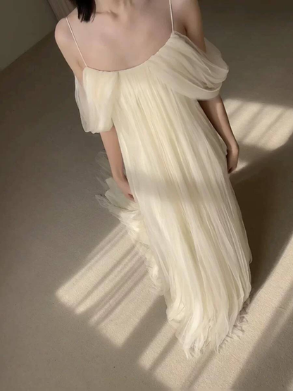Robe de mariée intemporelle en tulle ivoire à bretelles spaghetti et coupe trapèze, tenue de mariage de conte de fées, AU484