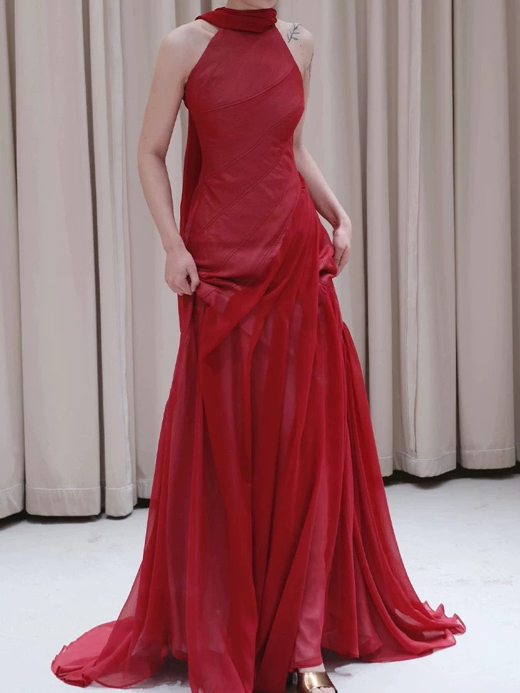 Classy Mermaid High Neck Burgundy Chiffon Long Prom Dresses Inspiration Prom Dress Senior Graduation Dress AU485