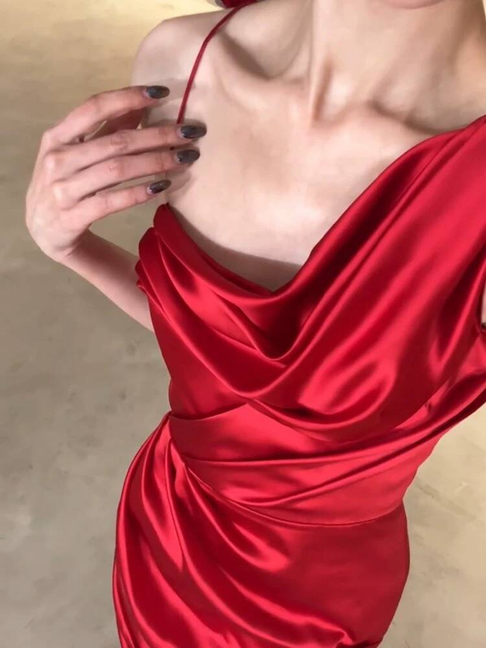 Robe de bal longue en satin bordeaux, style sirène, élégante, inspiration robe de bal, robe de remise de diplôme, AU486