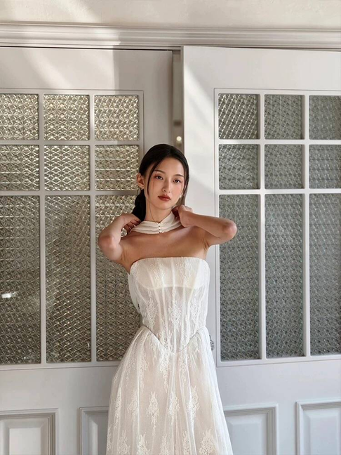 Robe de mariée vintage en dentelle blanche, coupe trapèze, sans bretelles, style conte de fées, AU488