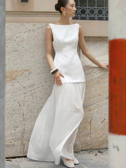 Elegant Mermaid Scoop Neck White Satin Prom Dresses Party Dress 16th Birthday Outfits Senior Graduation Dress AU494