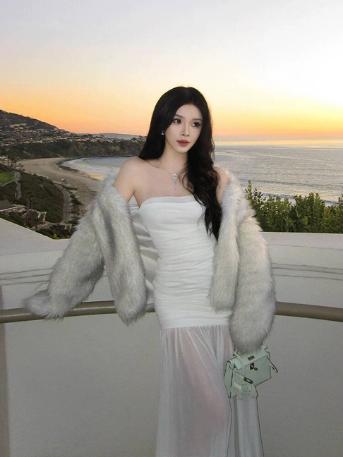 Robe de bal longue en mousseline blanche, élégante, style sirène, sans bretelles, inspiration robe de bal, robe de remise de diplôme, AU497