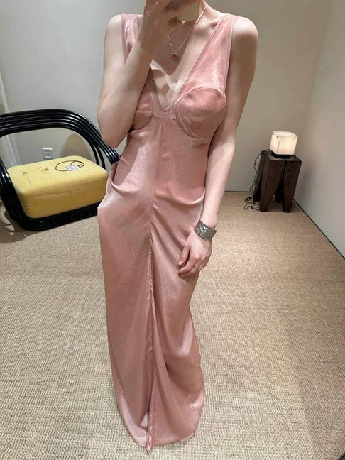 Vintage Mermaid V Neck Blush Pink Prom Dresses Long Party Dress 22th Birthday Outfits Graduation Dress AU502