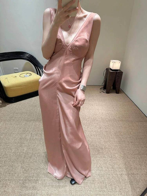 Vintage Mermaid V Neck Blush Pink Prom Dresses Long Party Dress 22th Birthday Outfits Graduation Dress AU502