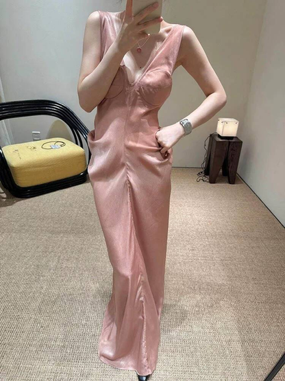 Vintage Mermaid V Neck Blush Pink Prom Dresses Long Party Dress 22th Birthday Outfits Graduation Dress AU502