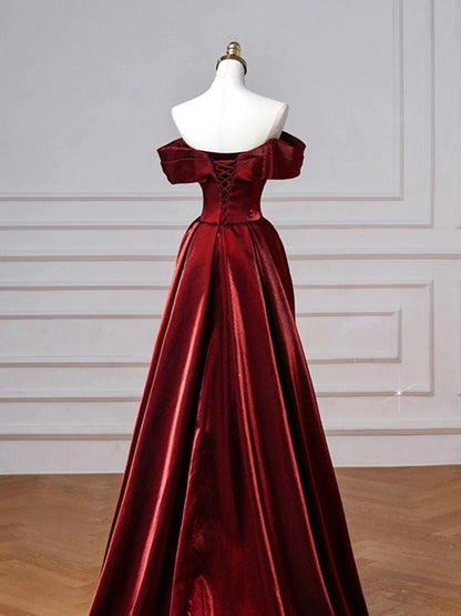 Robe de bal longue en satin bordeaux, élégante, style sirène, épaules dénudées, inspiration robe de bal, robe de remise de diplôme, AU506