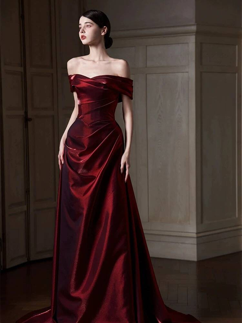 Classy Mermaid Off The Shoulder Burgundy Satin Long Prom Dresses Inspiration Prom Dress Senior Graduation Dress AU506