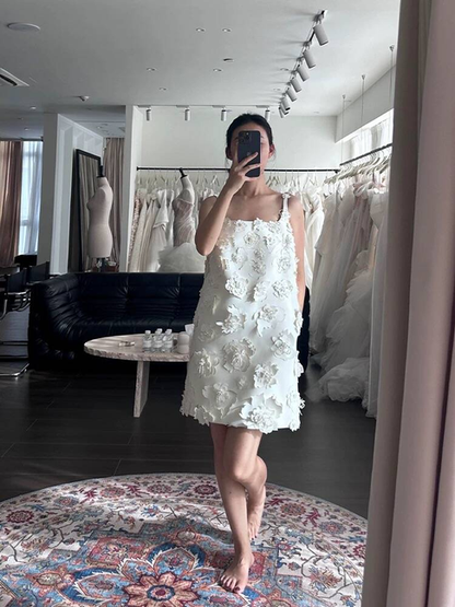 Cute A line Square Neck White Short Wedding Dress Bride Gown Fairytale Wedding Dresses AU509