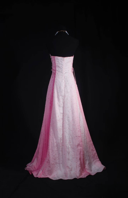 Robe de bal rétro trapèze sans bretelles en tulle rose ombré blanc longueur au sol inspiration robes de bal longues AU522