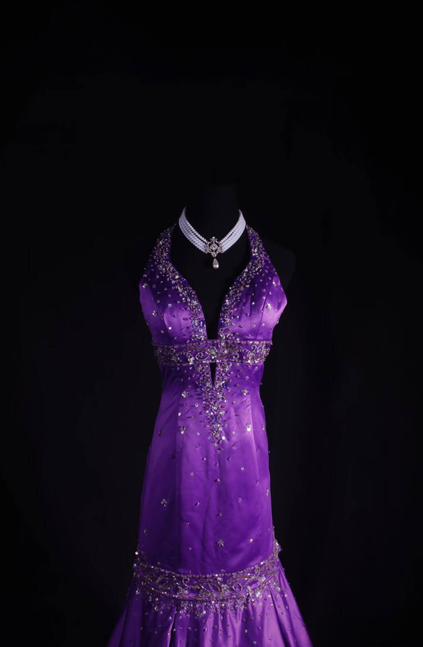 Vintage Meerjungfrau Halfter Traube Bodenlangen Ballkleid Silber Perlen Inspiration Lange Ballkleider AU523